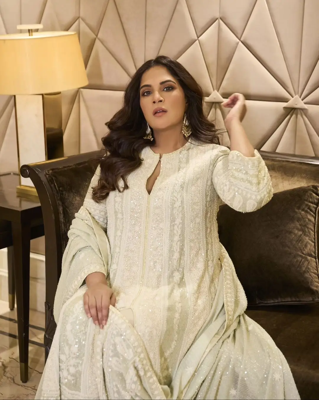 Hindi Actress Richa Chadha Stills In White Gown